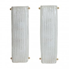 Pair of rectangular fluted and frosted glass sconces
